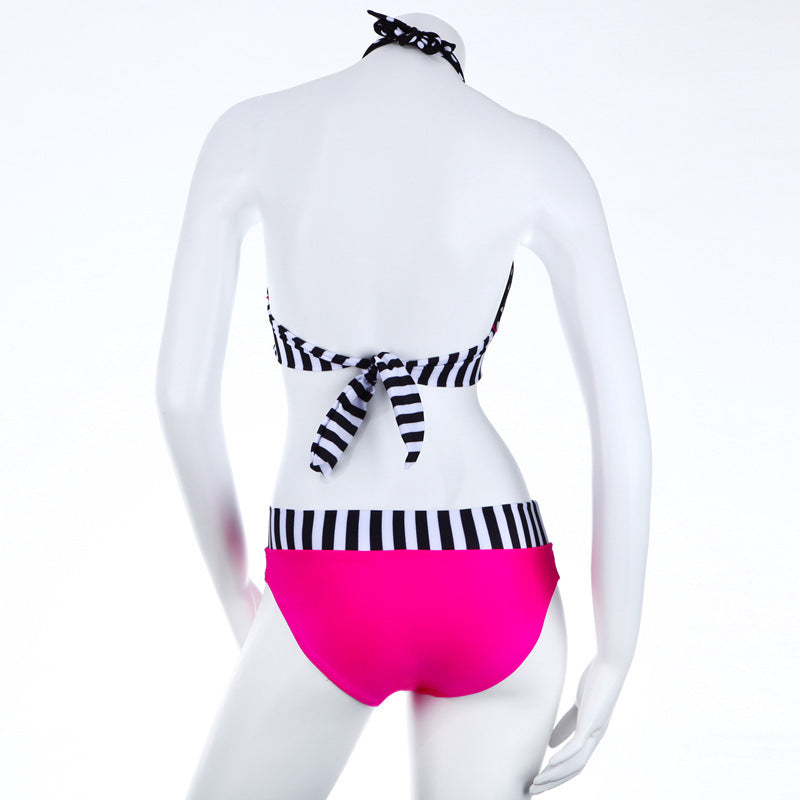 Damen Triangel-Bikini mit kontrastierenden Streifen und Punkten Drune