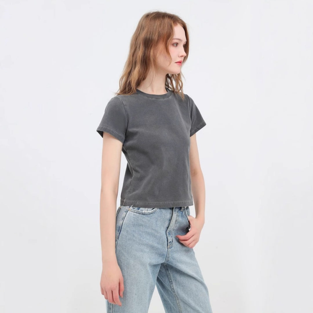 Drune | Schillerndes altes kurzes T-Shirt mit Färbung