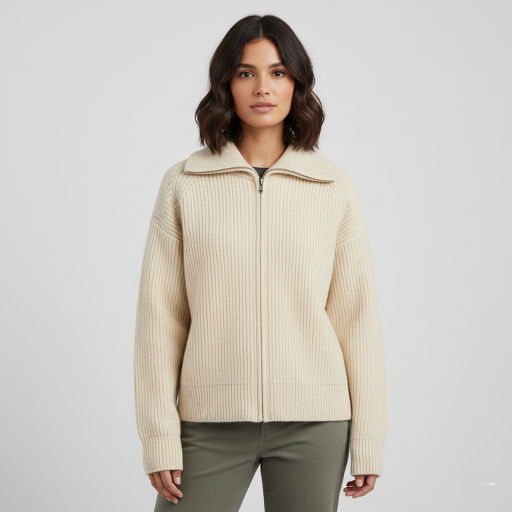 Drune | Strickjacke Passformted Passform Rippstrickwolle Hoher Kragen Reißverschlussverschluss