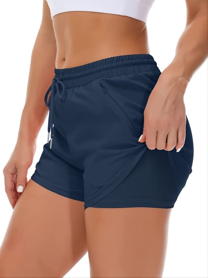 Drune | Sportliche 2 in 1 Lauf Fitnessshorts in Einfarbig Mit Mehreren Taschen
