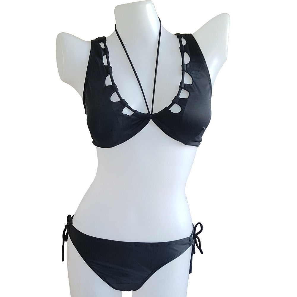 Damen Triangel-Bikini mit tiefem V-Ausschnitt und Schnürdetails Drune