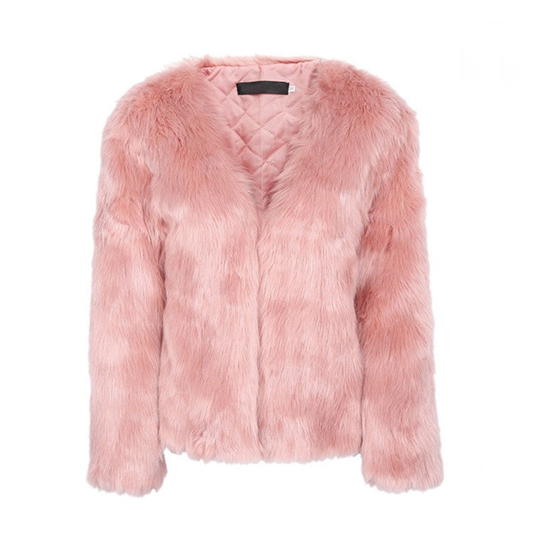 Damen Flauscher Kurzjacke mit modischem V-Ausschnitt Drune