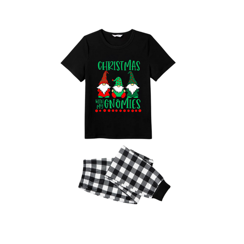 Drune | Schwarz-weißer karierter Weihnachts-Pyjama-Set mit kurzen Ärmeln und 