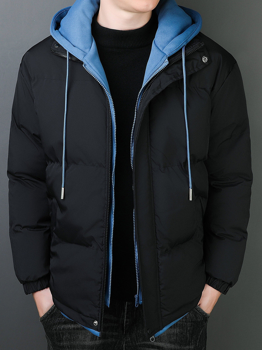 Drune |  Baumwoll Kapuzen Gefälschte Doppel Gepolsterte Winterjacke Für Herren - Perfekt für Alltagskleidung