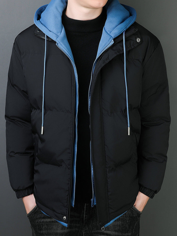 Drune |  Baumwoll Kapuzen Gefälschte Doppel Gepolsterte Winterjacke Für Herren - Perfekt für Alltagskleidung