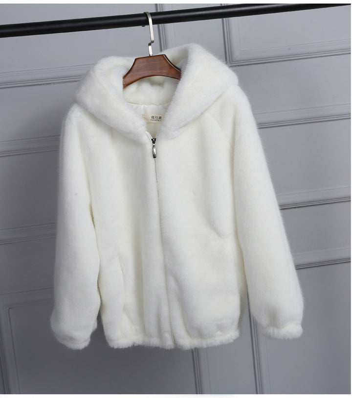 Damen Plüschjacke mit Kapuze und hochwertiger Fleece-Oberfläche Drune