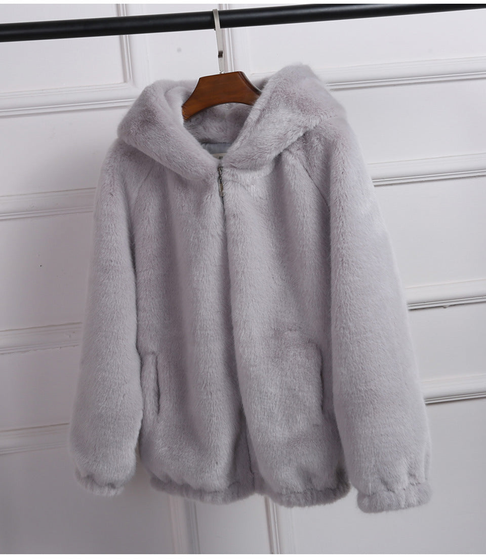 Damen Flauschige Kapuzenjacke Drune