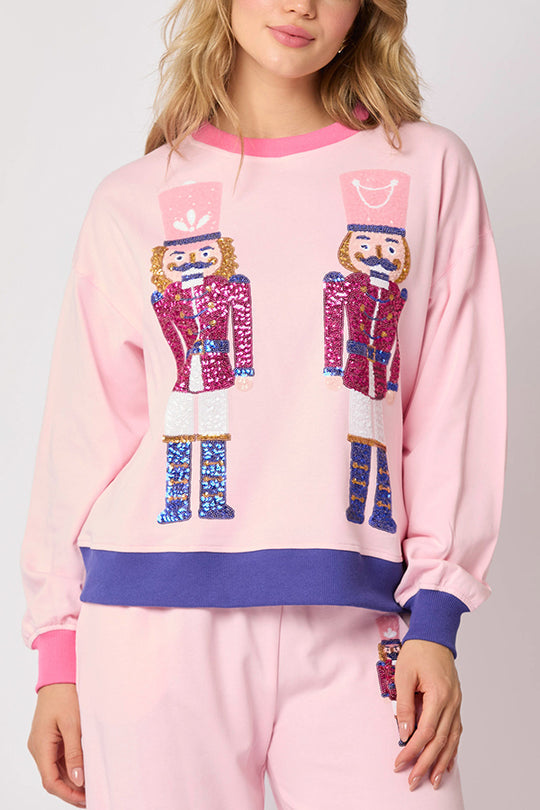 Drune | Weihnachtsmann Pailletten Freizeit Sweatshirt und elastische Taillen lockere Taschenhose Set