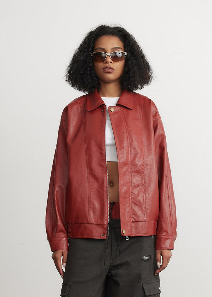 Drune | Rote Lederjacke - Unisex Mode