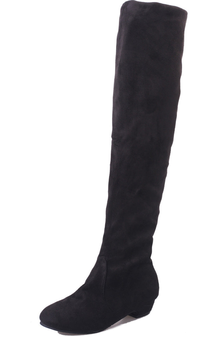 Damen Overknee-Stiefel mit weichem Veloursfinish, flachem Keilabsatz und stretchigem Schaft Drune