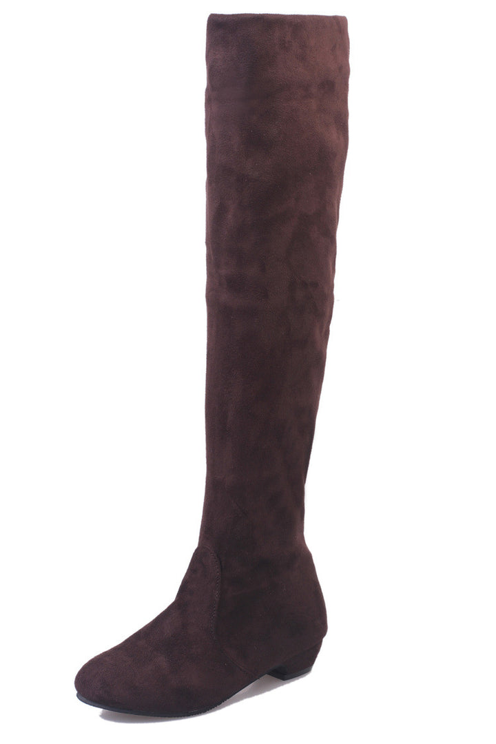 Damen Overknee-Stiefel mit weichem Veloursfinish, flachem Keilabsatz und stretchigem Schaft Drune