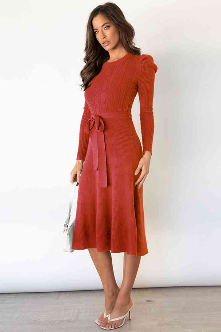 Drune | Rundhalsausschnitt Langarm Knoten Taille Pullover Kleid