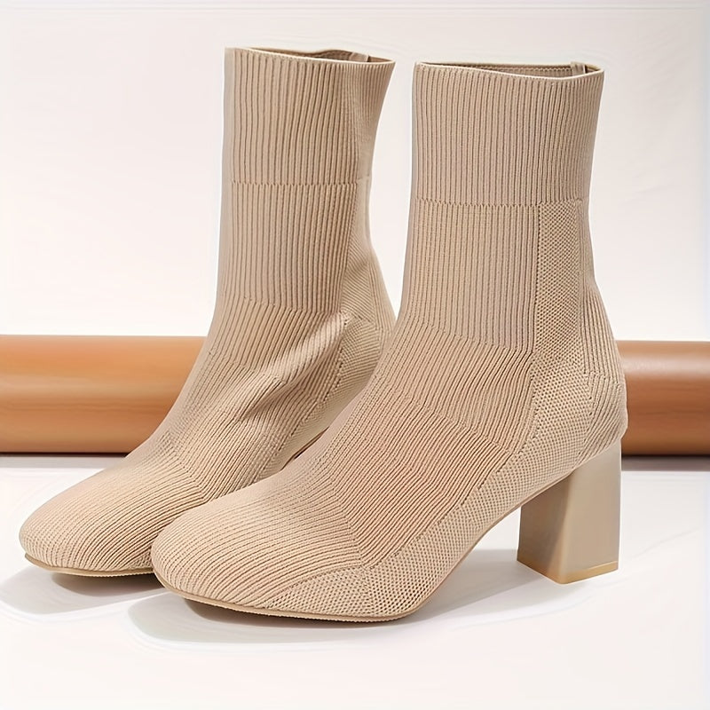 Drune | Strickstiefel Mit Halbhohem Schaft Und Blockabsatz