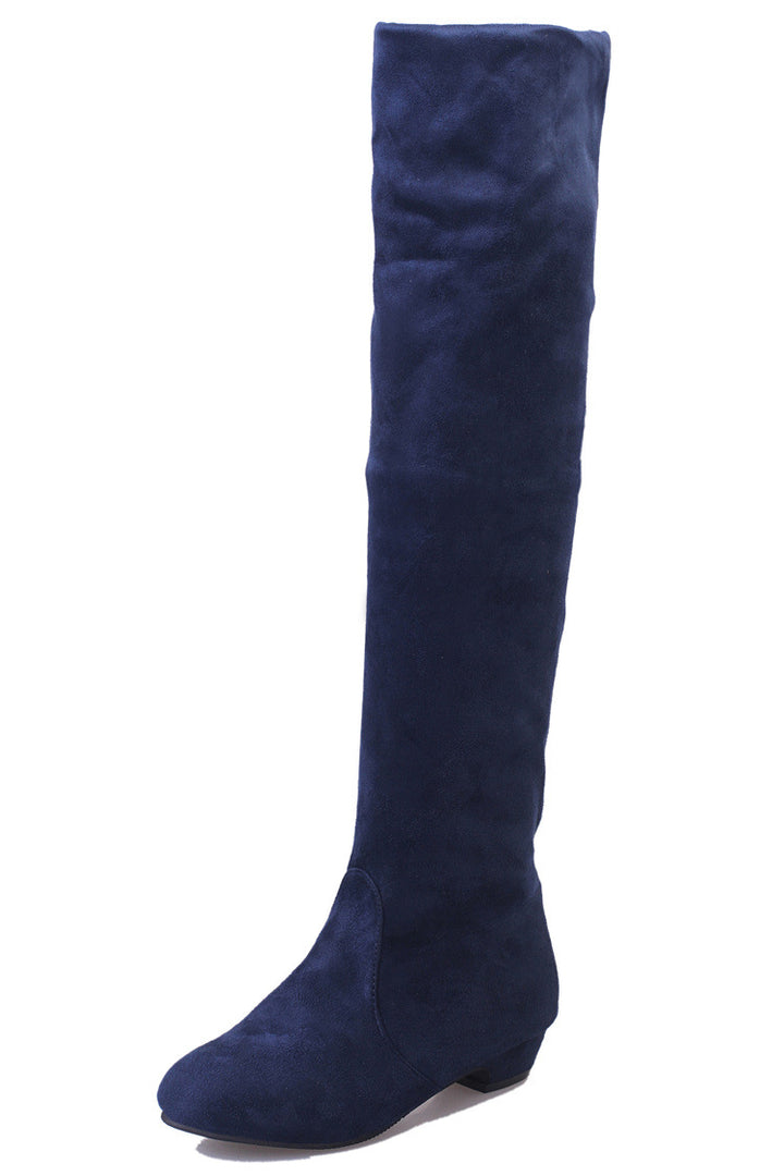 Damen Overknee-Stiefel mit weichem Veloursfinish, flachem Keilabsatz und stretchigem Schaft Drune