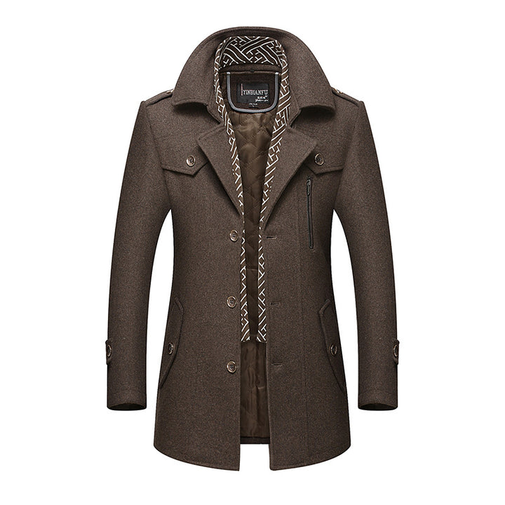 Herren mittellanger Wollmix-Mantel mit gesteppter Innenjacke, Schulterklappen und Reißverschluss-Brusttasche Drune