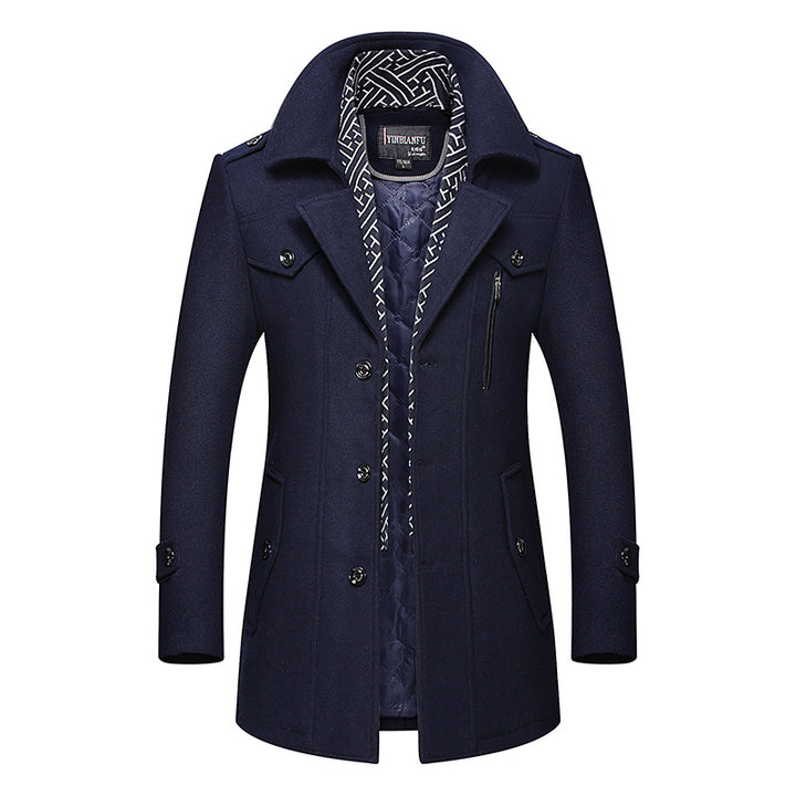 Herren mittellanger Wollmix-Mantel mit gesteppter Innenjacke, Schulterklappen und Reißverschluss-Brusttasche Drune