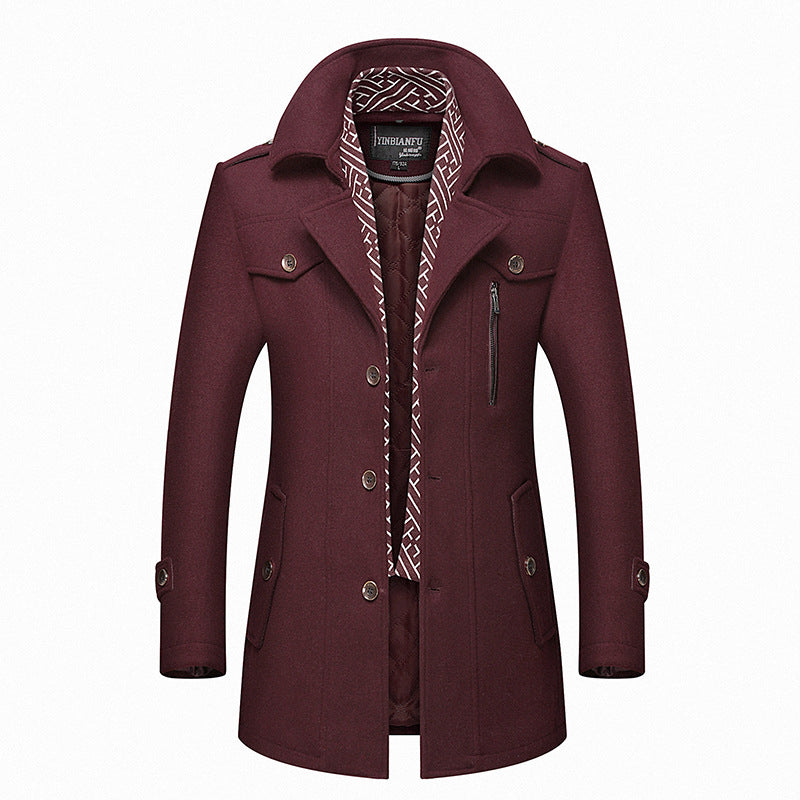 Herren mittellanger Wollmix-Mantel mit gesteppter Innenjacke, Schulterklappen und Reißverschluss-Brusttasche Drune