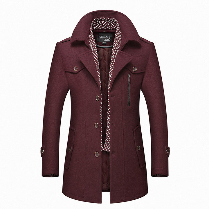 Herren mittellanger Wollmix-Mantel mit gesteppter Innenjacke, Schulterklappen und Reißverschluss-Brusttasche Drune