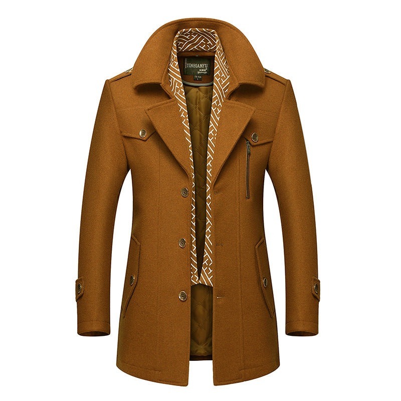 Herren mittellanger Wollmix-Mantel mit gesteppter Innenjacke, Schulterklappen und Reißverschluss-Brusttasche Drune