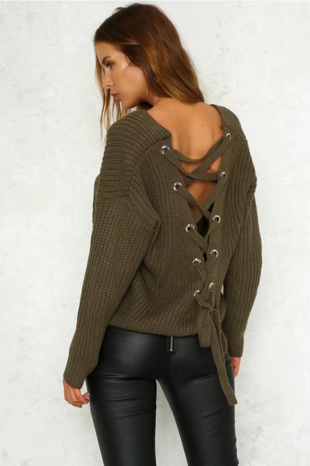 Damen lässiger Grobstrickpullover mit weitem Schnitt und V-Ausschnitt Drune