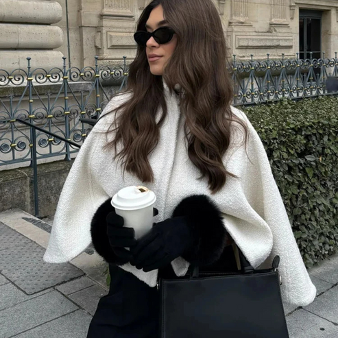 Drune | High Neck Cape Mantel Elegante a Linien Swing Jacke