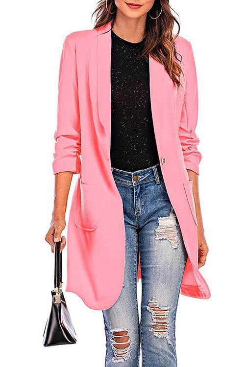 Drune | Rosiedress 3/4 Ärmel Raffung Ein-Button Midi Cardigan