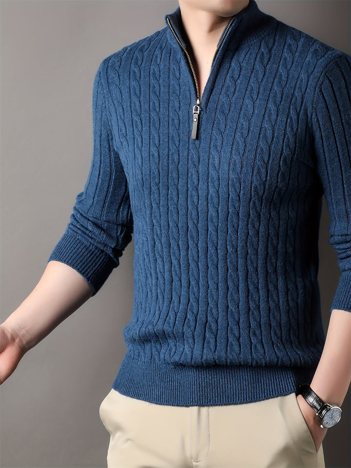 Drune | Lässiger Herrenpullover aus Zopfstrick mit Reißverschluss
