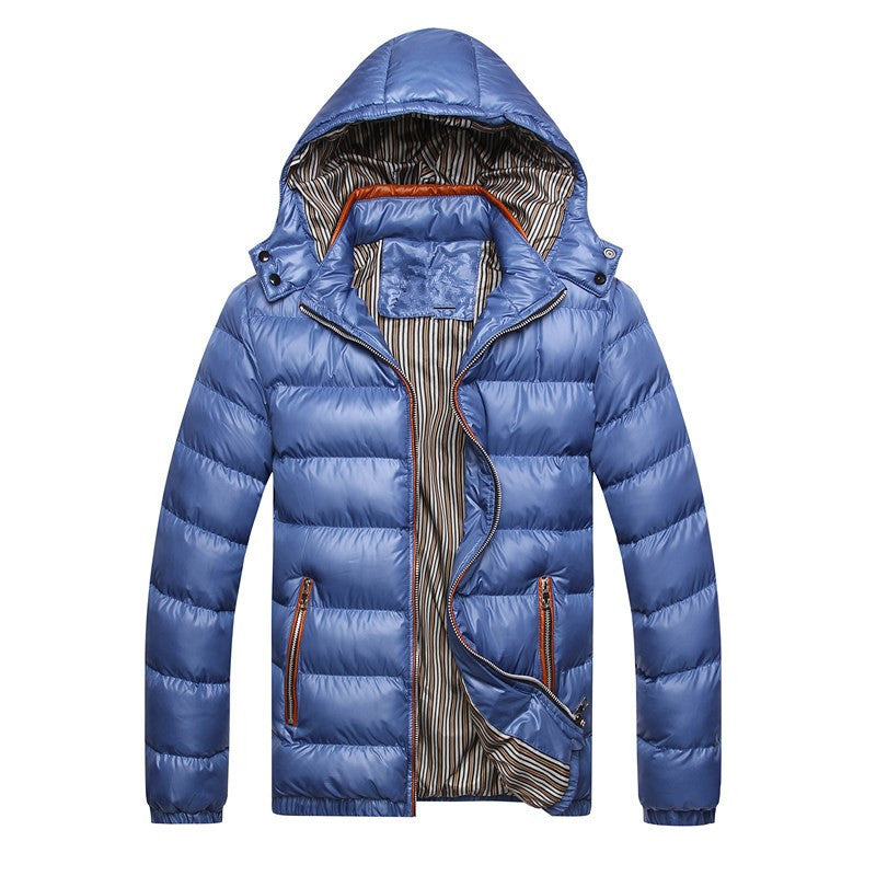 Herren Wattierte Kapuzen-Steppjacke mit glänzender Nylonoptik und kontrastierenden Reißverschlüssen Drune