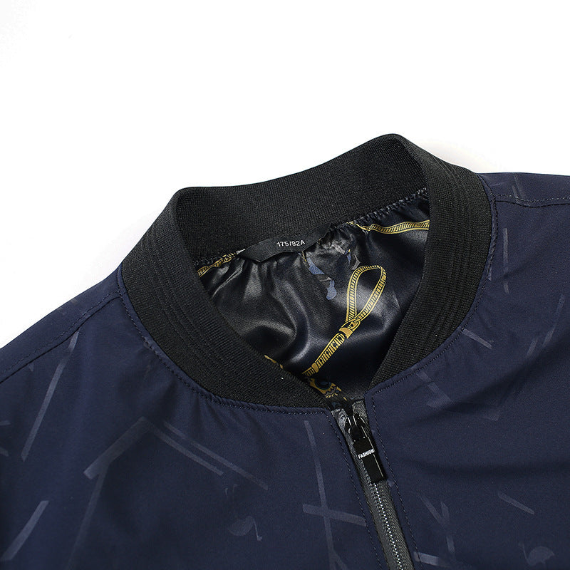 Herren Leichte Bomberjacke mit abstraktem Allover-Print, Reißverschluss-Taschen und gemusterter Satinfütterung Drune