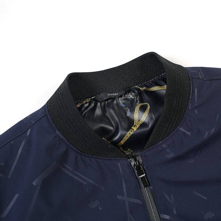 Herren Leichte Bomberjacke mit abstraktem Allover-Print, Reißverschluss-Taschen und gemusterter Satinfütterung Drune