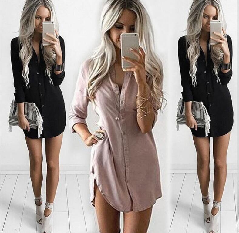 Damen Hemdblusenkleid mit modischen Knopfdetails und legerem Schnitt Drune