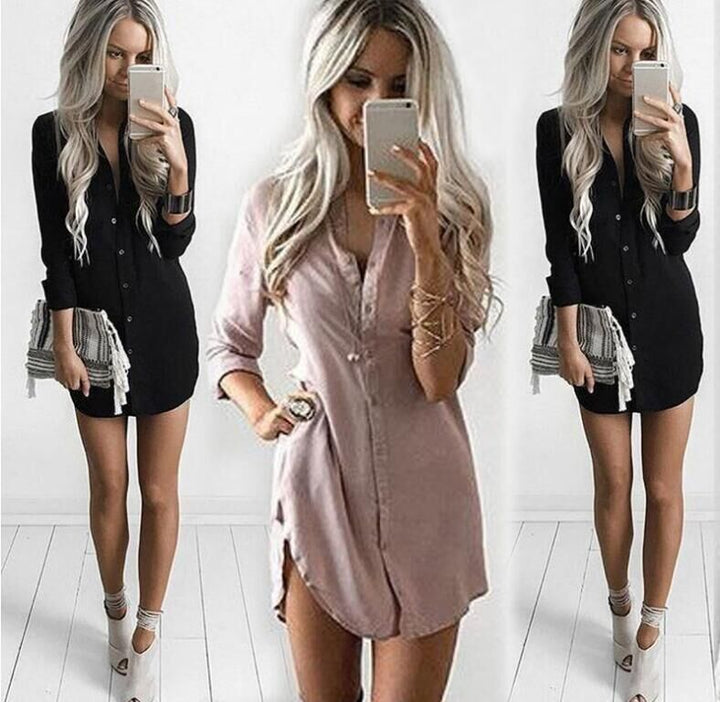 Damen Hemdblusenkleid mit modischen Knopfdetails und legerem Schnitt Drune