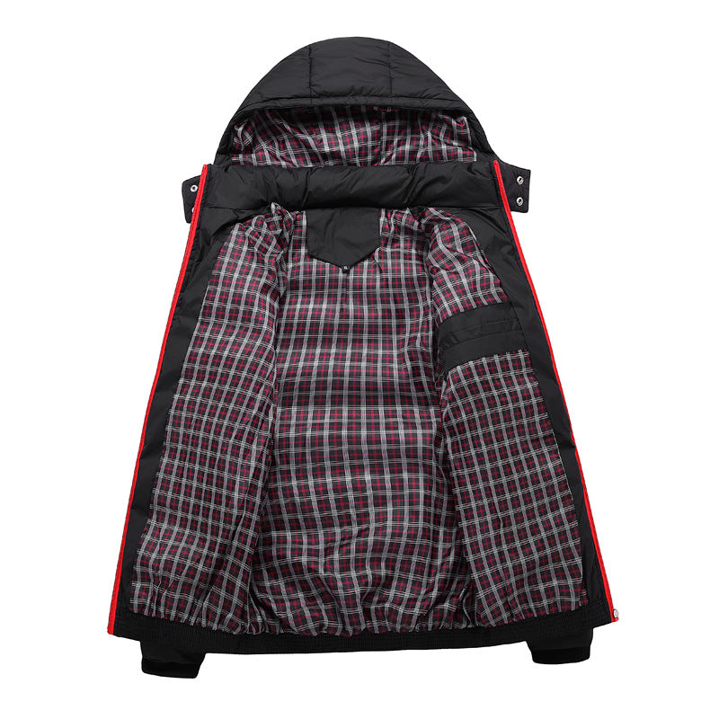 Herren Gesteppte Kapuzen-Steppjacke mit karierter Innenfütterung und Kontrastreißverschluss Drune