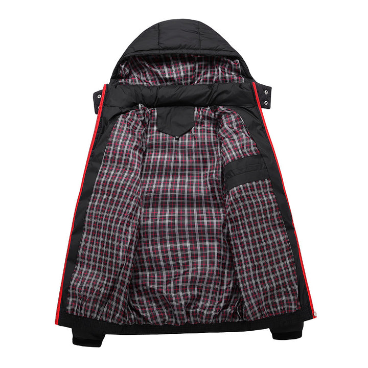 Herren Gesteppte Kapuzen-Steppjacke mit karierter Innenfütterung und Kontrastreißverschluss Drune