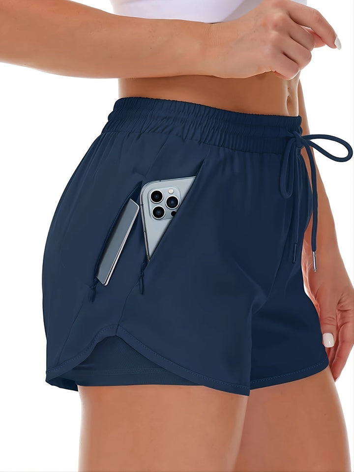 Drune | Sportliche 2 in 1 Lauf Fitnessshorts in Einfarbig Mit Mehreren Taschen