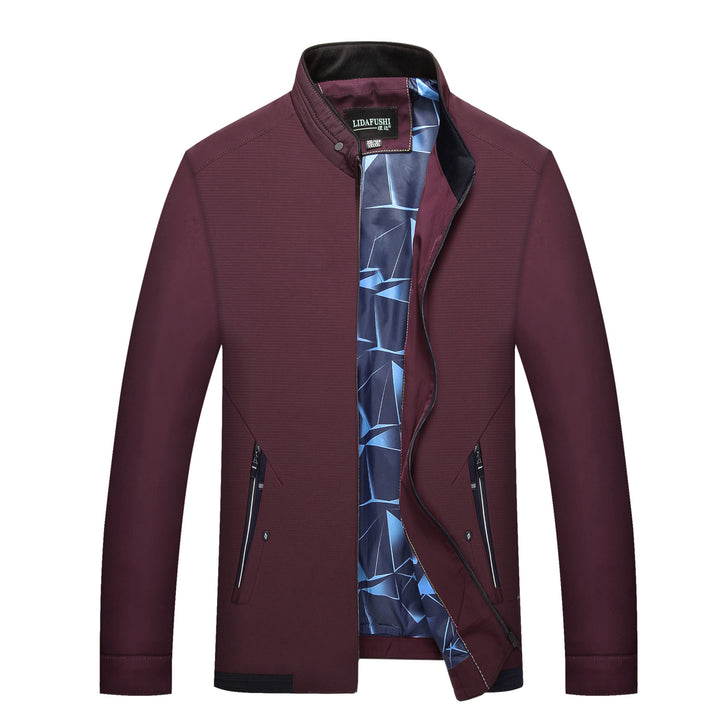 Herren Schlanke Stehkragen-Übergangsjacke mit Reißverschluss, wasserabweisender Außenfläche und geometrischem Futter Drune