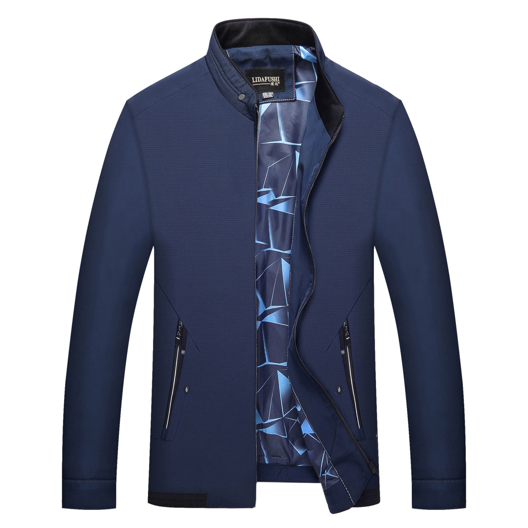Herren Schlanke Stehkragen-Übergangsjacke mit Reißverschluss, wasserabweisender Außenfläche und geometrischem Futter Drune