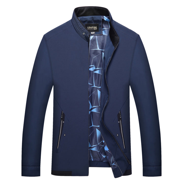 Herren Schlanke Stehkragen-Übergangsjacke mit Reißverschluss, wasserabweisender Außenfläche und geometrischem Futter Drune