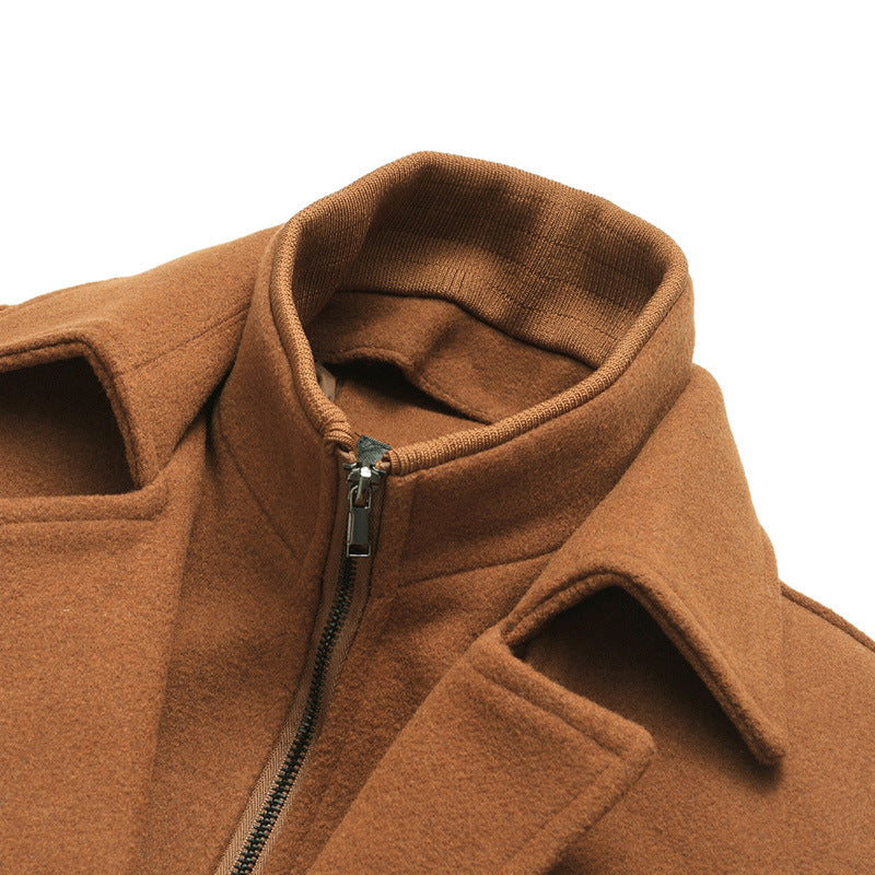 Herren Midilanger Wollmix-Kurzmantel mit integrierter gesteppter Innenjacke und Hemdkragen Drune
