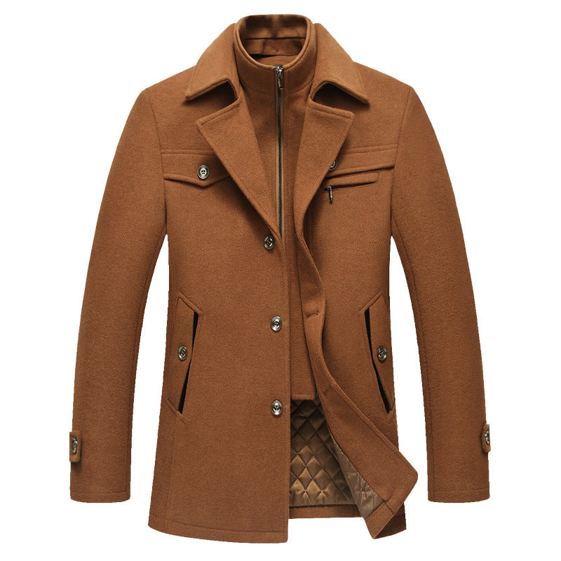 Herren Midilanger Wollmix-Kurzmantel mit integrierter gesteppter Innenjacke und Hemdkragen Drune