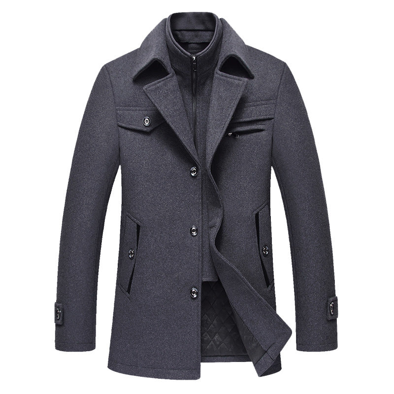Herren Midilanger Wollmix-Kurzmantel mit integrierter gesteppter Innenjacke und Hemdkragen Drune