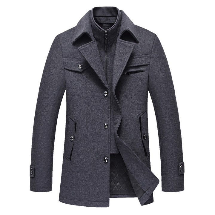Herren Midilanger Wollmix-Kurzmantel mit integrierter gesteppter Innenjacke und Hemdkragen Drune