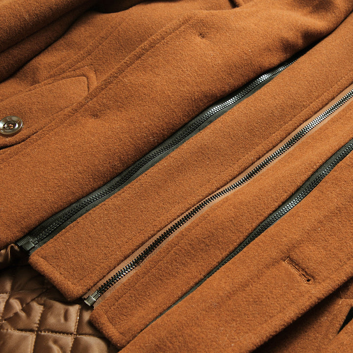 Herren Midilanger Wollmix-Kurzmantel mit integrierter gesteppter Innenjacke und Hemdkragen Drune
