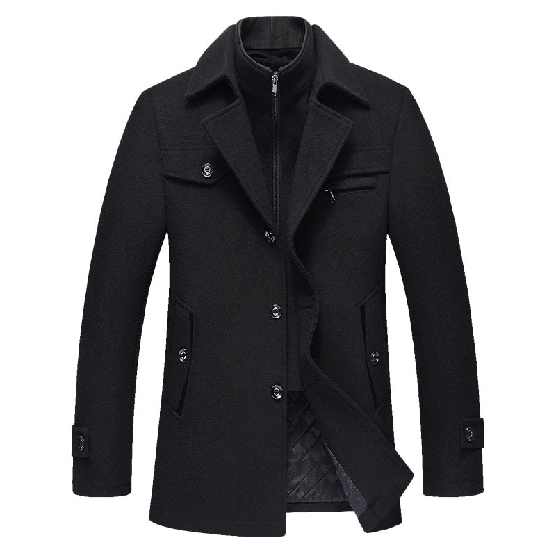 Herren Midilanger Wollmix-Kurzmantel mit integrierter gesteppter Innenjacke und Hemdkragen Drune