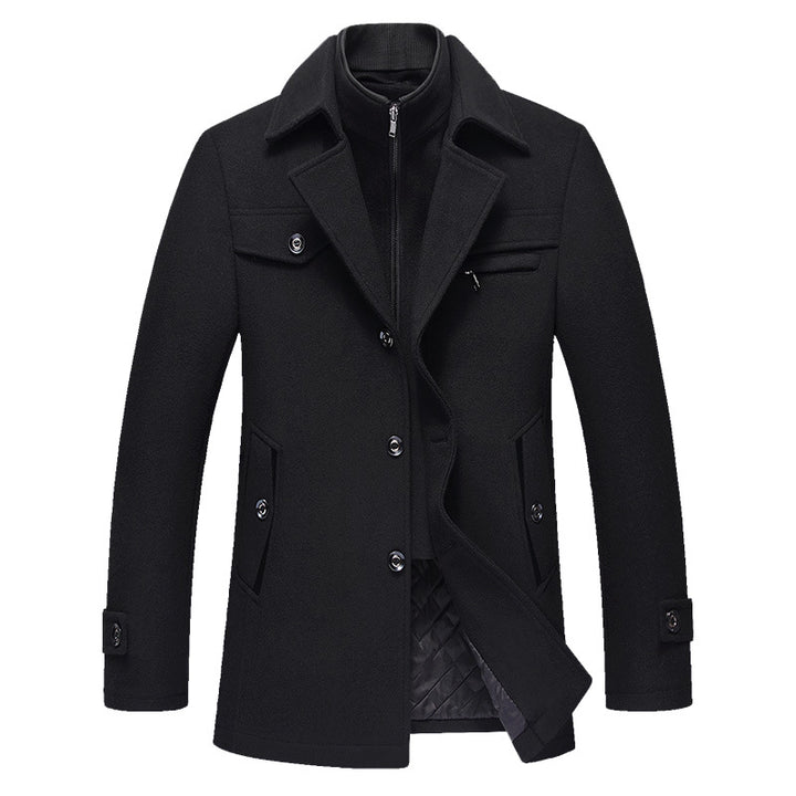 Herren Midilanger Wollmix-Kurzmantel mit integrierter gesteppter Innenjacke und Hemdkragen Drune