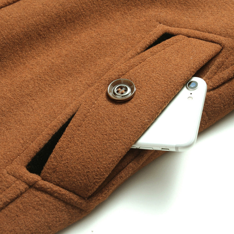 Herren Midilanger Wollmix-Kurzmantel mit integrierter gesteppter Innenjacke und Hemdkragen Drune