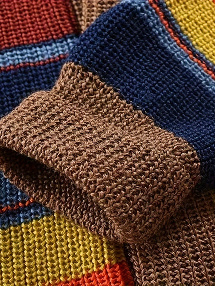 Drune | Großer Gestrickter Herren Strickjacke Mit Kontrastierenden Farben