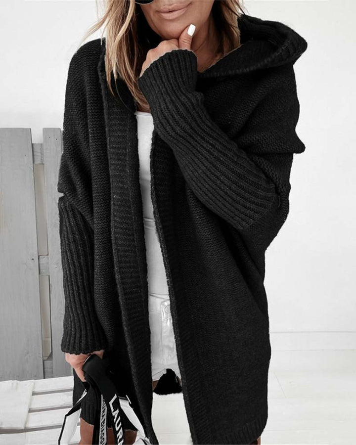 Drune | Schlichte Einfarbige Strickjacke mit Fledermaus Kapuze