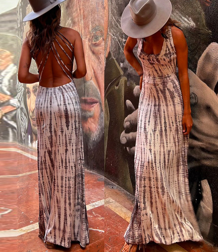Drune | Rosiedress Criss Cross Offene Rücken Bindung Färbung Maxi Kleid