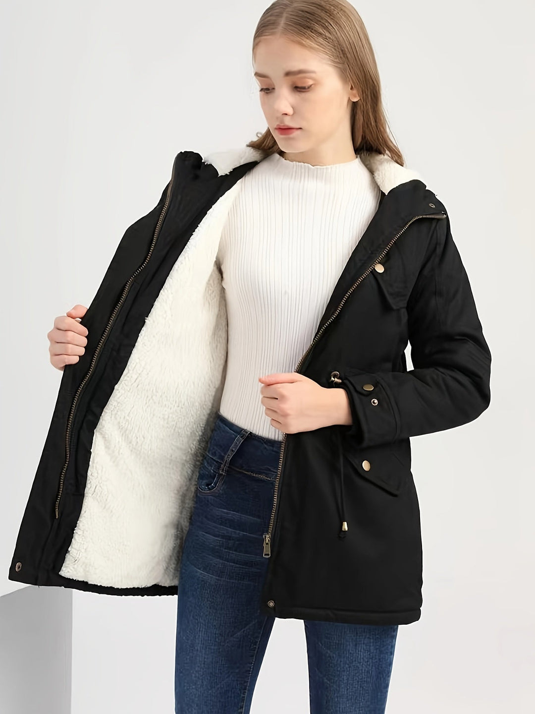 Drune | Lässige schwarze Winterjacke mit Kapuze für Frauen - Ideal für Herbst/Winter